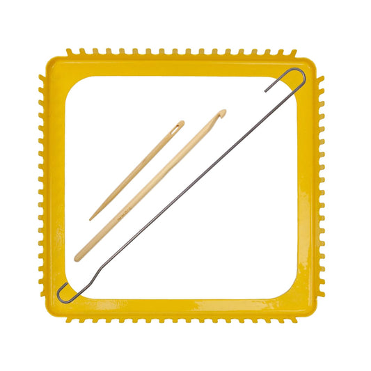ULIONTAC 7.5 Inch Solid Metal Square Weaving Loom Tool with Needle Hook for Knitting Sewing DIY Craft Board Elastic Hoop and Yarn Weave Plate Beginner-Friendly(7.5inch,Yellow)