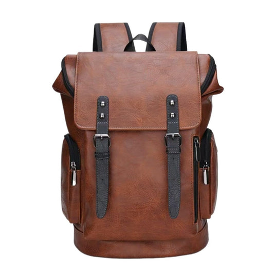 CYLYWJD PU Leather Casual Backpack 15.6 Inches Travel College Work Business Laptop Backpack Multi-Pocket Schoolbag (Brown2)