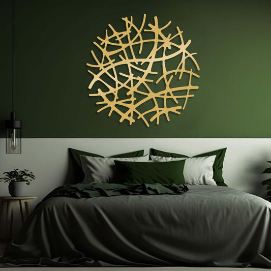 Round Abstract Line Metal Wall Decor, Geometric Wall Art, Circular Wall Decor, Abstract Metal Wall Art, Unique Wall Art, Bathroom Decor, Wall Decor Living Room (Gold, 24"x24" | 60x60cm)