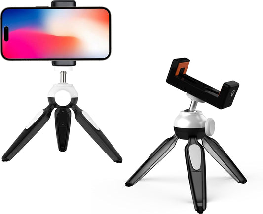 BESUS 360 Two Tripod Phone Mount, Universal Smartphone Mount Adapter, Rotates and Tilts Adjustable Cell Phone Clamp