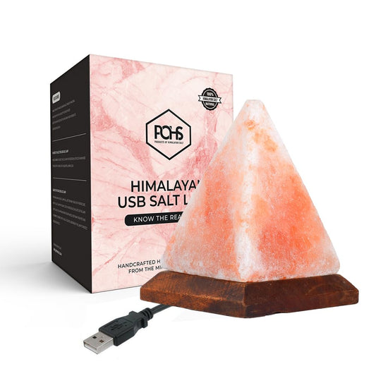 POHS Himalayan USB Mini Salt Lamp, 7 Color Changing LED Bulb, Hand Crafted Crystal Rock Salt Night Light for Home Decor, Desk, and Gift | Premium Quality Wood Base and USB Cable (Pyramid)