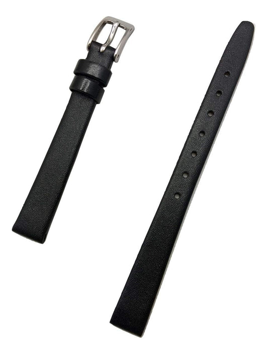NewLife 10mm Black, Flat, Elegant Calfskin Leather Watchband | Smooth Genuine Leather Replacement Watchstrap that brings to Any Watch (Womens Standard Length)