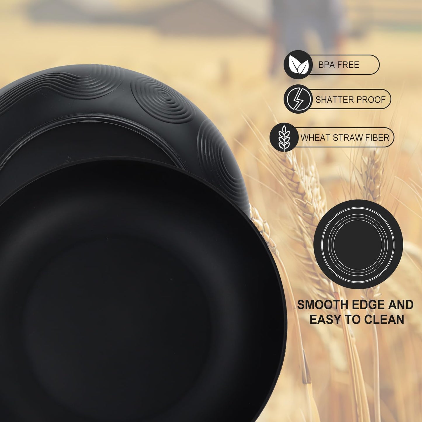 Wrova Large salad bowls,65oz Salad bowls set of 2,Unbreakable Plastic bowls Microwave & Dishwasher Safe Bowls,Wheat Straw Serving Bowls for Salad, Cereal, Fruit, Dishwasher Safe.Black