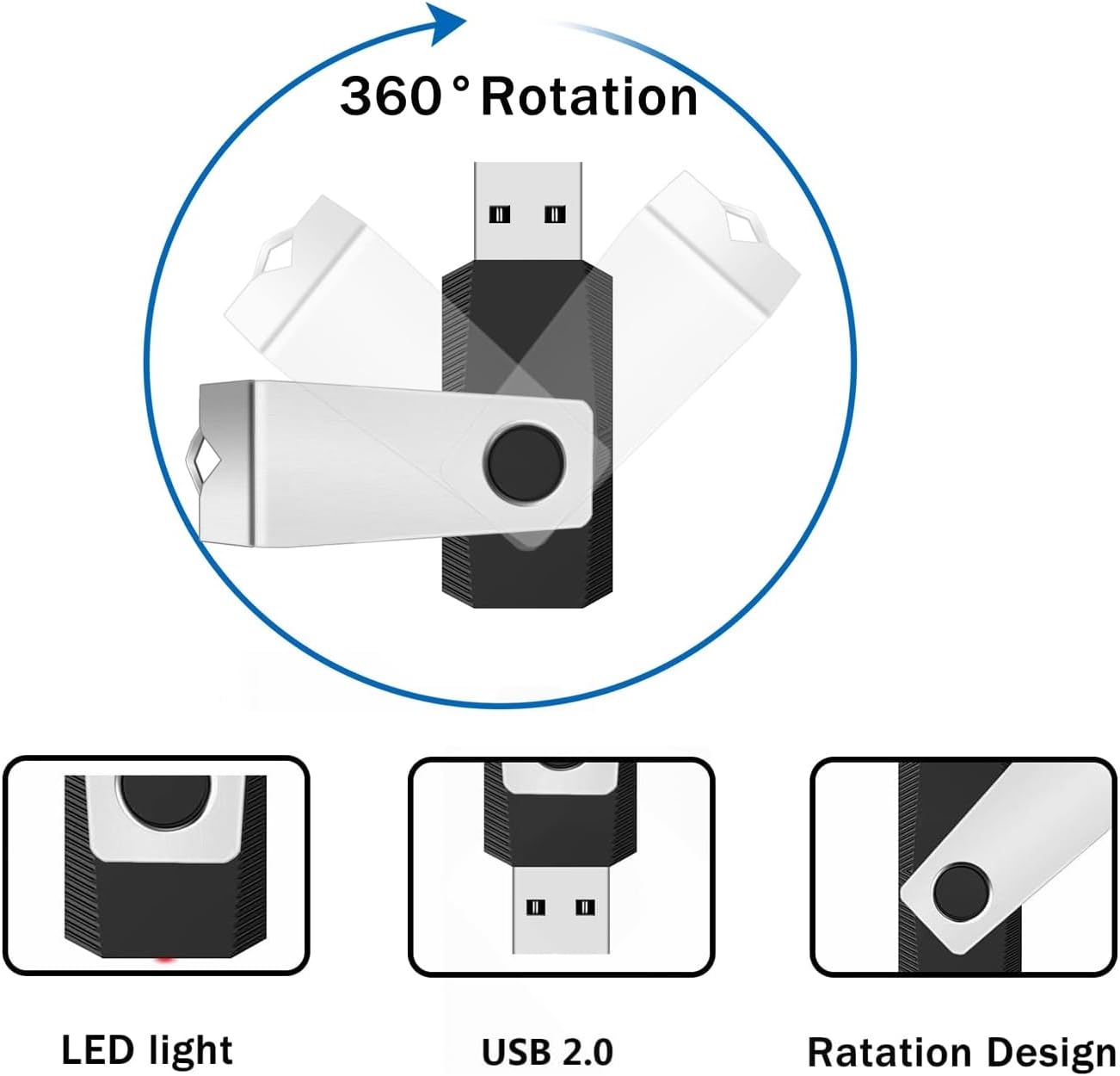 Wooolken 4GB 2 Pack, 2.0 Flash Drive USB Thumb Drives Memory Stick with LED Light and Lanyards for Storage and Backup