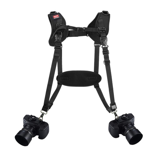 Quick Release Dual Camera Harness With Camera Safety Tether– Double Shoulder Camera Strap for 2 Cameras – Adjustable Length, Camera Straps for Photographers Camera Belt for DSLR SLR Camera (Style-A)