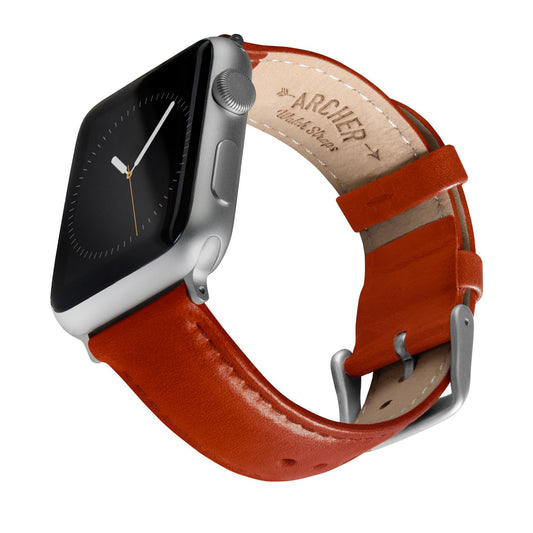 Archer Watch Straps - Top Grain Leather Straps for Apple Watch (Cognac/Matched Thread, Matte Silver Hardware, 40/41/42mm)