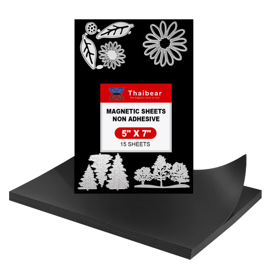 Thaibear Magnetic Sheets Non Adhesive, 5" x 7", 15 Pack Flexible Magnetic Sheets for Dies Storage Stamp, Die Cut Storage Magnet Sheet for Crafts, DIY, Photos - Easy to Cut into Any Size