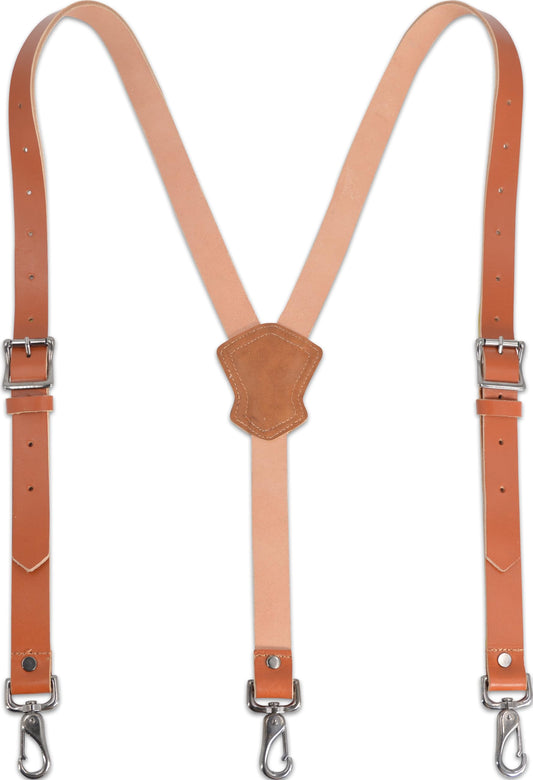 WELKINLAND Buffalo Leather Suspenders - Heavy Duty Work Suspenders for Men, Brown Leather with Hooks