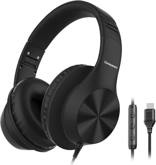 15/16/17, Cowyawn USB C Headphones Wired, Over Ear USB C Wired Headphones with Microphone, HD Stereo Sound, Volume