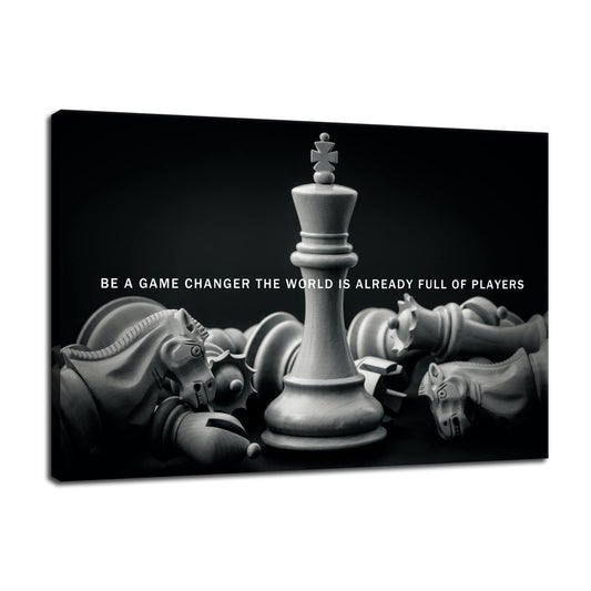 Be A Game Changer The World Is Already Full Of Players Inspirational Wall Art International Chess Motivational Poster Canvas Painting Prints Wall Pictures for Home Decor Framed Artwork [12''W x 18''H]