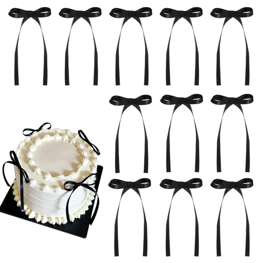 30 Pack Bow Cake Toppers Black Ribbon Bows for Cake Coquette Themed Bow Cupcake Toppers Graduation Decoration Bow Birthday Decorations for Baby Shower, Wedding, Engagement, Bachelorette Party
