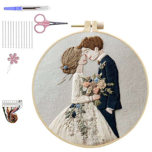 HCANPER Sweet Couple Embroidery Starter Kit, Valentine's Day Gifts，DIY Needle Punch Kit, Punch Needle Kits for Beginners,Include Pre-Printed Fabric,Tools,Embroidery Hoop,Threads. (Four)