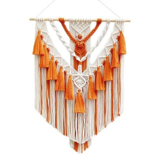 Boho Macrame Wall Hanging & Wall Decor, Cotton Handmade Tapestry with Tassel, Woven Macrame Wall Art for Decorating Bedroom Living Room Apartment Nursery (Orange)