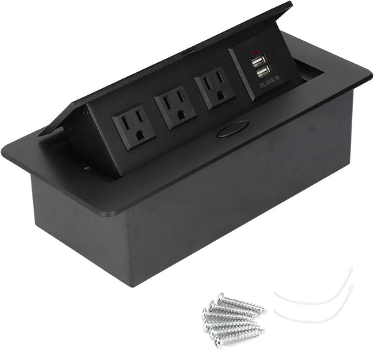 Wisoqu Recessed Power Strip, Slow Opening Power Socket with USB Charging Ports, Furniture Hidden Charging Station