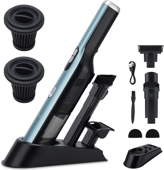 Skiennix Handheld Cordless Vacuum Cleaner - 18KPa Suction Power, Quick-Charge & LED Headlight, Blue