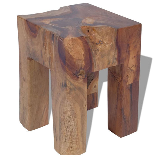 Gecheer Solid Teak Wood Stool, Handmade Rustic Style Footrest Side Table with Stable Legs, 11.8x11.8x15.7 Inches, for Living Room Bedroom