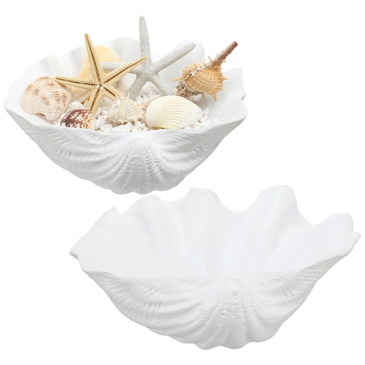 Maxcheck 2 Pcs Large White Seashells Oyster Decorative Bowl Resin Clamshell Nautical Clamshell Bowl Coastal Nautical Themed Party Home Bathroom Beach Gift-10.2-1pc,8.6-1pc