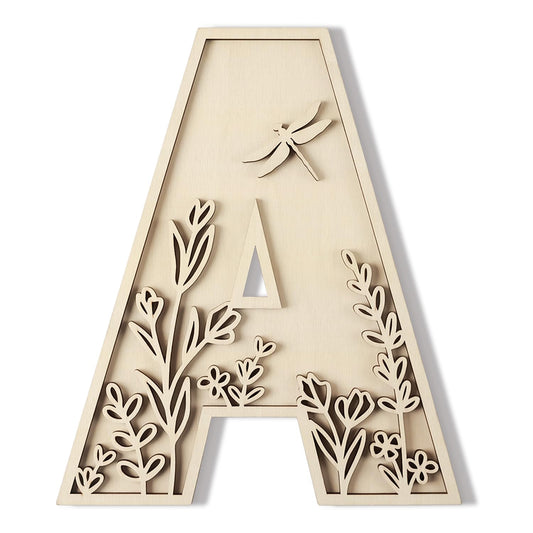 Layered 12 Inch Large Wooden Letters for Wall Decor, Flowered Paintable Wooden Nursery Letters for Crafts Wood Alphabet Letter A for Birthday Boho Nursery Name Sign Wedding Home Decoration
