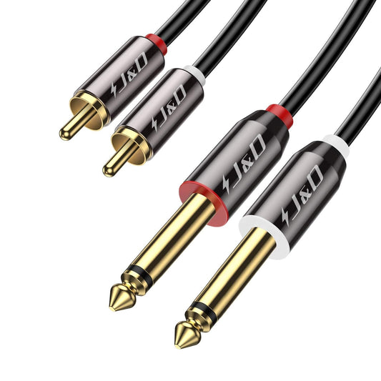 1/4 2X6.35mm 6 J&D to RCA Cable, Gold Plated Copper Shell Heavy Duty TS to Dual RCA Stereo Audio Interconnect Cord