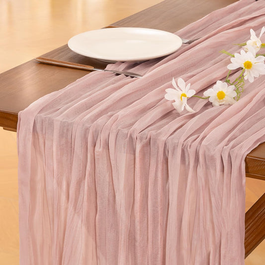 Socomi 6-Piece Pink Cheesecloth Table Runner Set - Rustic Boho 120-Inch for Weddings & Events