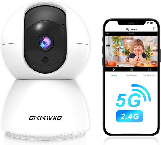 CiKiKWXO 2.4&5GHz Camera,2K/3MP 355 2-Way WiFi Indoor Security Camera for Home Security, Pan/Tilt Pet Cam, IR Night