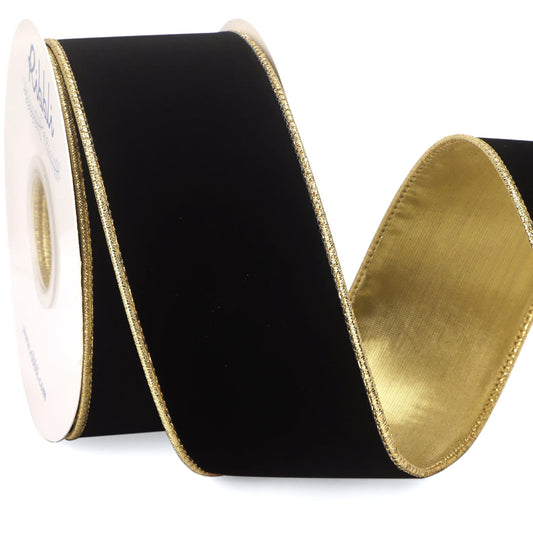 Ribbli Black Velvet Wired Ribbon 2.5 Inch Luxury Matte Velvet Christmas Ribbon for Gift Wrapping Christmas Tree Decoration Crafts Wreaths Supplies - 10 Yards
