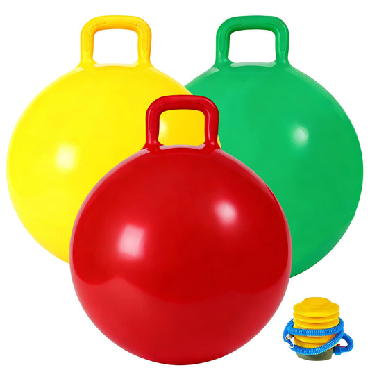 3P Bouncy Balls with Handle, 18in/45cm Sit And Spin Hopper Ball for Kids,Inflatable Jumping Ball Toy with Pump,Indoor Outdoor Fun Toys for Kids Ages 3-8,Great Gift for Birthday (Bouncy Ball-45cm)