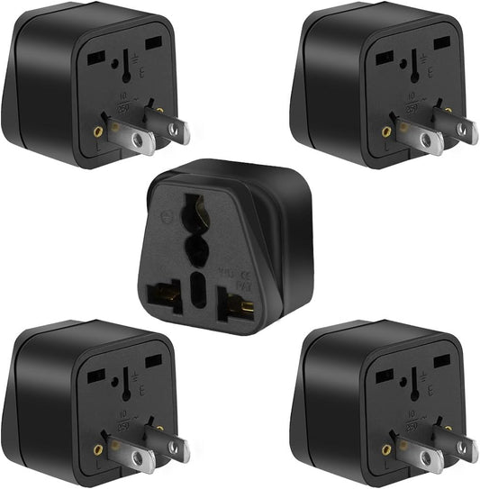 TEWOXIN 5PCS 2 1-15P Outlet,10A 250V UK Australia to USA Travel Adapter Plug,Type A US Power Converter with Prong