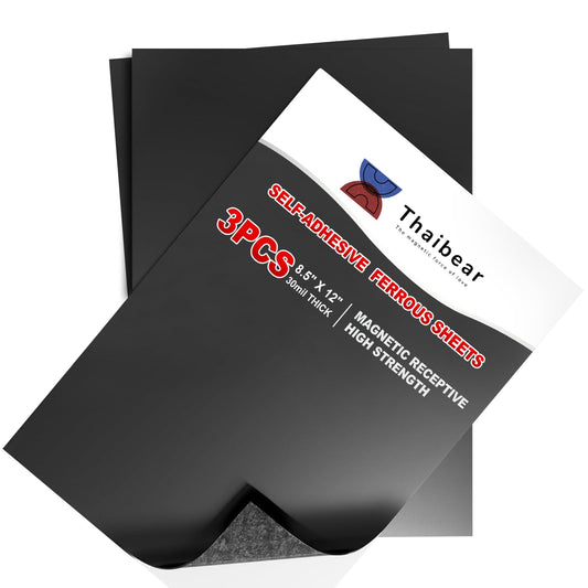 Thaibear Metal Sheets for Magnets, 3 Pack Magnetic Receptive Sheets with Adhesive Backing, 8.5"x12", 30 Mil Thick, Flexible Rubber Sheet Metal for Craft and Magnetic Miniatures Storage