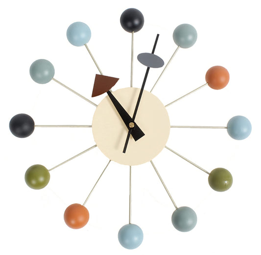 Ball Clock in Multicolor, SHISEDECO Decorative Modern Silent Wall Clock for Home, Kitchen,Living Room,Office etc. - Colorful Wooden Mid Century Retro Design