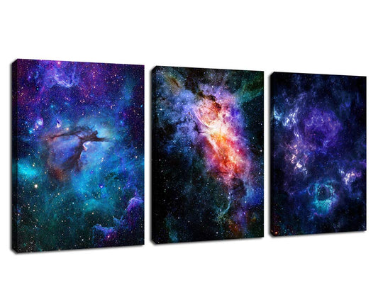 arteWOODS Canvas Wall Art Outer Space Pictures Fantastic Starry Painting Artwork Galaxy Nebula Canvas Prints for Bedroom Bathroom Living Room Kicthen Office Home Wall Decor 12" x 16" x 3 Panels