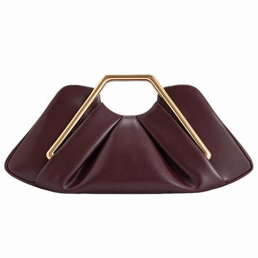 Women's Pleated Metal Frame Clutch Elegant Cloud-Shaped Leather Handbag Fashion Mini Evening Purses With Magnetic Snap (Claret)