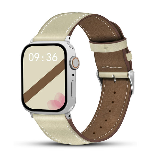 Biggyboom Genuine Leather Bands Compatible with Apple Watch Band 42mm 41mm 40mm 38mm for Women Men,Sweat Wear Resistant Leather Replacement Strap for iWatch Series 11 10 9 8 7 6 SE 5 4 3 2 1 (Beige)