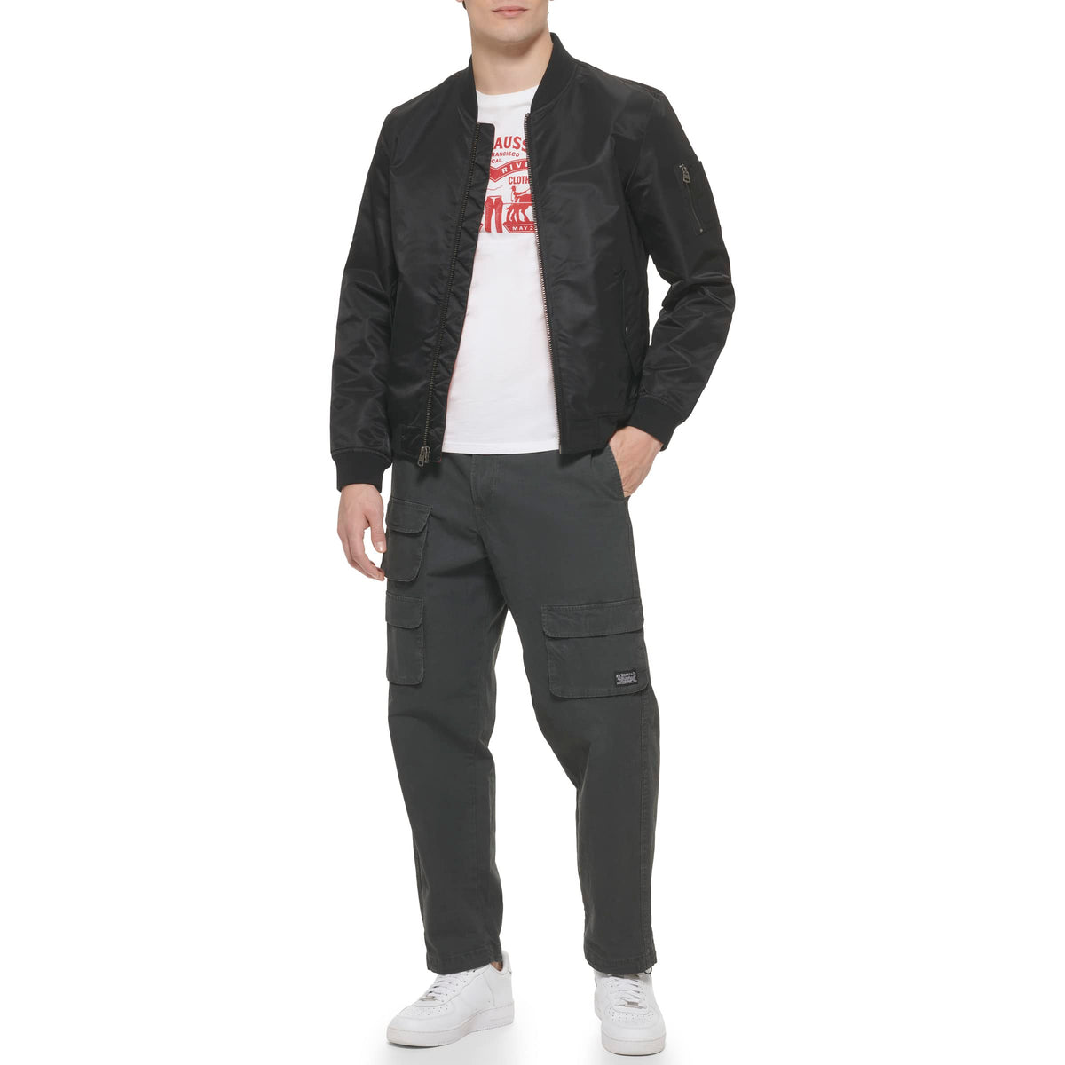 Levi's MA-1 Flight Lightweight Zip-Up Bomber Jacket, Black Ma-1 Unfilled, L