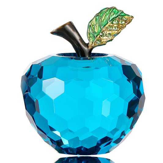 Vie jeune Crystal Apple Figurine Paperweight, Handmade Statue Ornament Home Decoration, Collectible Crystal Crafts, Come with Gift Box, Great Gift for Birthday Holidays Christmas (Blue-60mm)