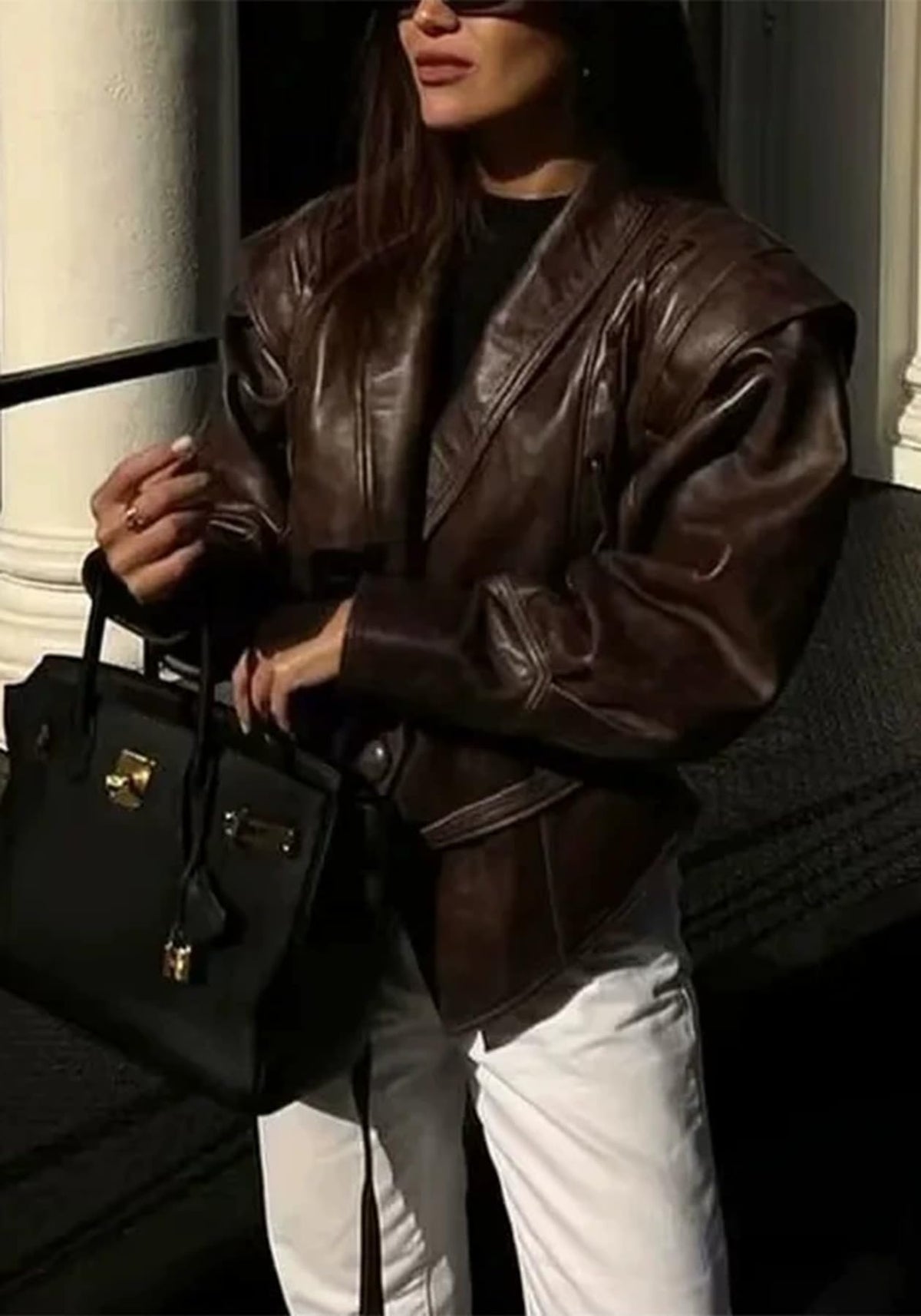 LETSVDO Leather Jacket Women Faux PU Oversized Lace Up Asymmetrical Belted Motorcycle Bomber Coats Fashion Fall Clothes