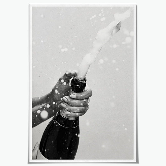 Black and White Vintage Wall Art Funky Champagne Bottle Poster Retro Bar Cart canvas Print for living room dormitory bar girl room Kitchen Dining Room Decor 8x12inch Unframed