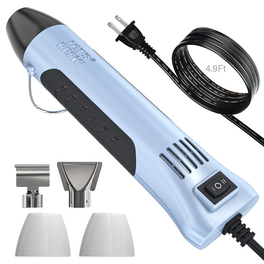 LET’S Resin Heat Gun for Crafting, 350W Fast Heat Dual Temp Hot Air Gun (482°F~752°F), Multiple Nozzles,Silicone Covers for Easy Cleaning, 4.9Ft Cable Mini Heat Gun,for Resin,Shrink Tubing,Vinyl Wrap