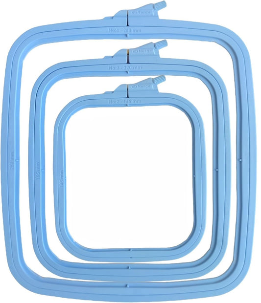 Nurge Square Embroidery Hoop - Plastic Cross Stitch Frame for Needlepoint & Embroidery - Adjustable Craft Hoop - Blue - Set of 3