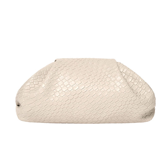MXCMXC Women’s Woven Evening Bag Clutch Purse, Elegant Dumpling Handbag PU Leather Ruched Bag for Party Cocktail Wedding (Beige)