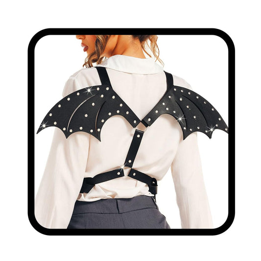 BODIY Leather Waist Chain with Back Wings Gothic Black Chest Belts Bat Pu Body Accessories for Women