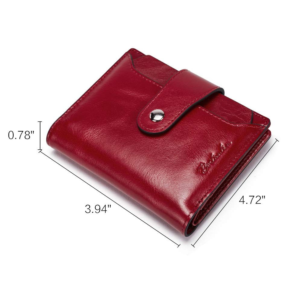 BOSTANTEN Women Leather Wallet RFID Blocking Small Bifold Zipper Pocket Wallet Card Case Purse with ID Window Red