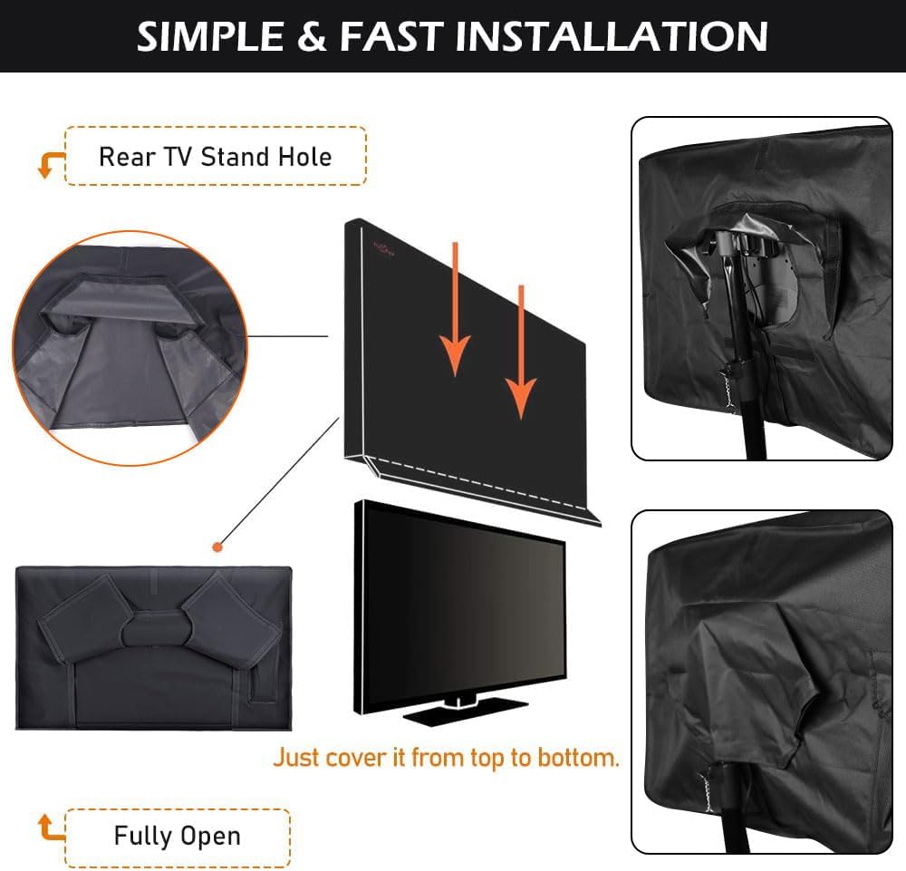 52-55 Inch 600D Outdoor TV Cover with Clear Scratch Resistant Front Flap + Bottom Cover, HOMEYA Weatherproof