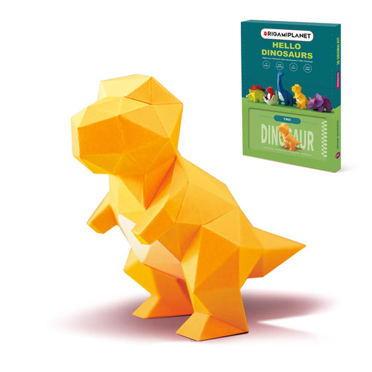 ORIGAMIPLANET 3D Dinosaur Origami Paper Craft Kit, T-Rex Cute DIY Pre-Cut 3D Papercraft for Teens & Adults, Creative Handmade Animal Figurine Paper Sculpture STEM Puzzle Origami Gift Set