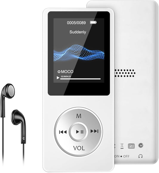 Wodgreat MP3 5.0, 1.8 inch 128GB(White, 32GB) Player with Bluetooth Screen Portable Music Player with HD Speaker, HiFi
