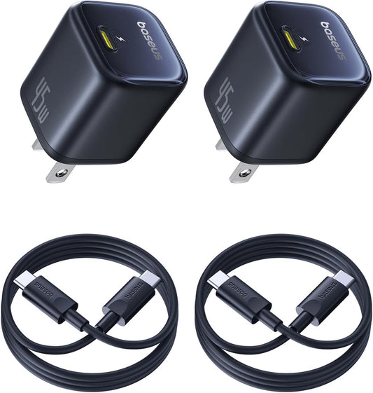 Baseus 45W 2 Pack 17/16/15 S24 USB C Charger Block, PPS Fast Charger Type C with USB-C Cable for iPhone Series, iPad