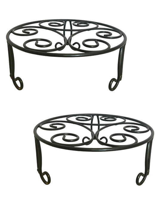 ILTreFlo 2 Pack Iron Plant Stand Low Profile,13 Inch Diameter Wide Round Metal Flower Stand for Indoor Outdoor Large Plants, Short Heavy Duty Display Holder for Wide Pots, Patio Garden Home Decor,Rustproof Matte Black(2 Pack 13 Diameter 5 inches Tall Blac