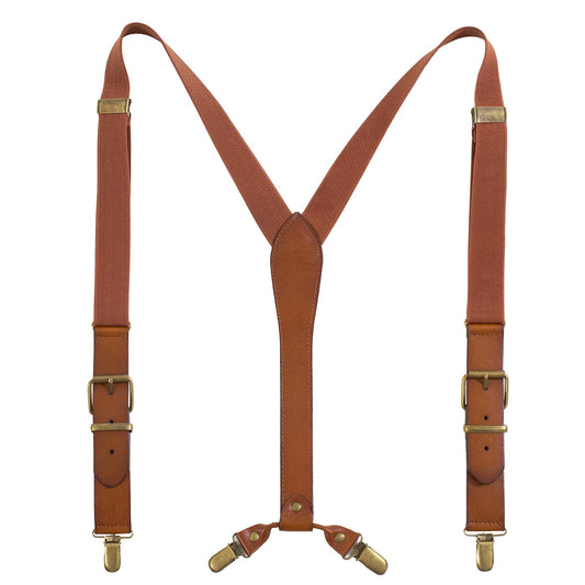 UPSONG Men's Y-Back 4 Metal Clip Elastic Suspenders Vintage Brown Braces Perfect For Both Casual&Formal