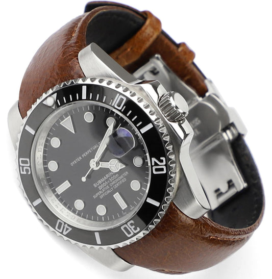 Sight Focus 20mm Curved End Retro Leather Watch Band for Rolex Submariner 40mm,Daytona 40m,GMT-Master 40mm,Yacht-Master 40mm,Explorer I Vegetable Watch Strap Replacement (Style 2 Brown, 20mm)