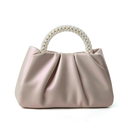 Beatfull Evening Purse Women Small Pearl Handbags Soft Leather Ruched Bag Wedding Bridal Clutch Party Prom Crossbody Purses